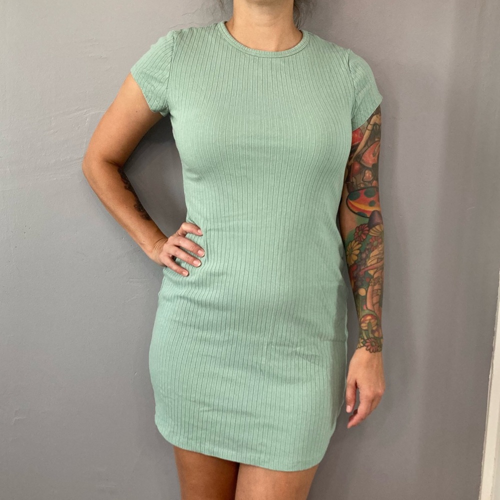 SHEIN Mint Green Ribbed Mini Dress